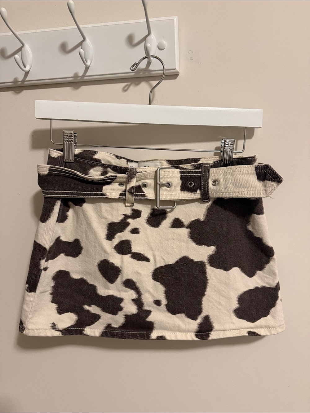 Abercrombie & Fitch Cow Print Mini Jean Skirt with Belt - Black & White